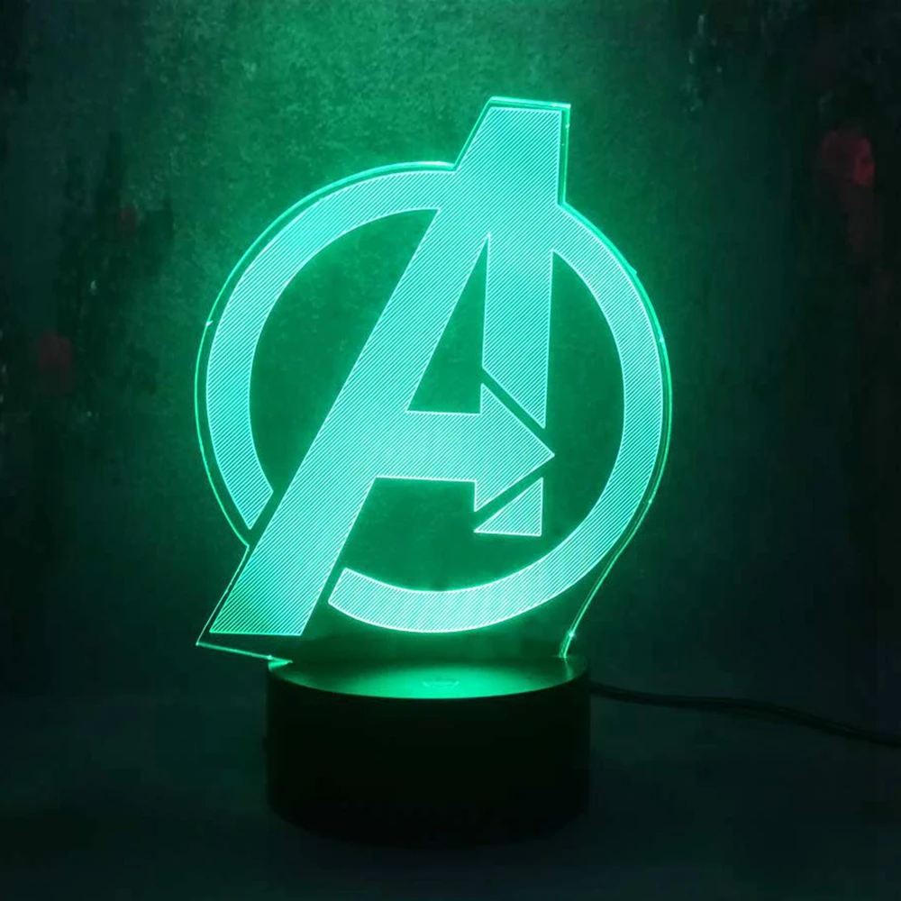 3D стерео ночник Marvel The Avenger Логотип Знак Декор для спальни ремесло многоцветный