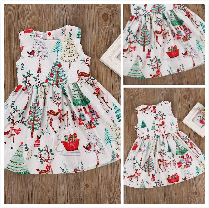Christmas Dress Kids Baby Girl Lovely Deer Sleeveless Party Princess Tutu Xmas New Fashion Clothing | Детская одежда и обувь