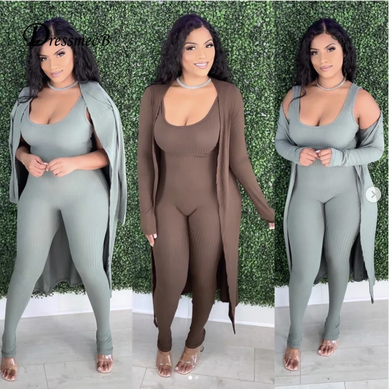 

Dressmecb Solid Knitted Autumn Plus Size Sets Fir Women Clothing Jumpsuits And Cosat Two Pieces Outfits Female 2 Piece Set 2021