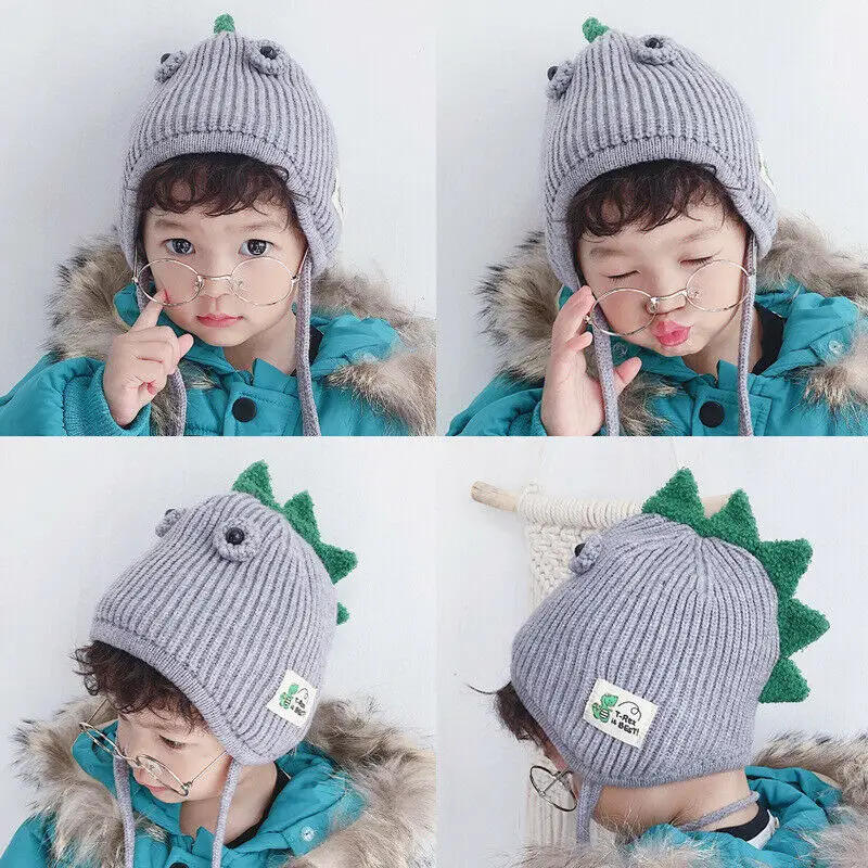 Baby Kids Hat Winter Warm Dinosaur Beanie Cute Cartoon Knitted Skull Cap For Boys Girls 2-8 Years | Аксессуары для одежды