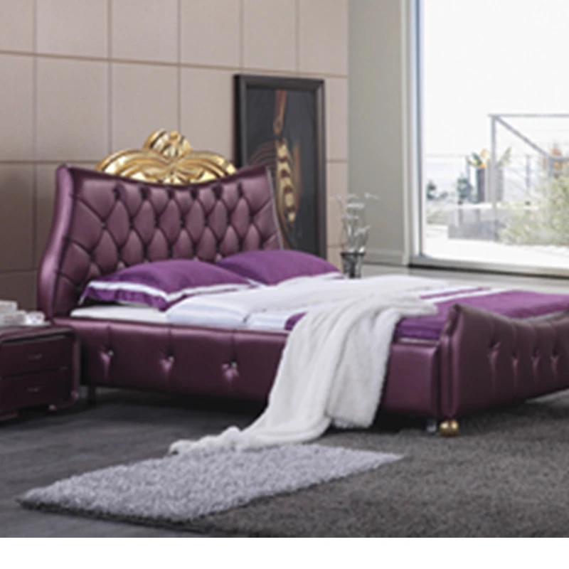 Geunine кожаный большой размер кровать и диван мебель из цельного дерева