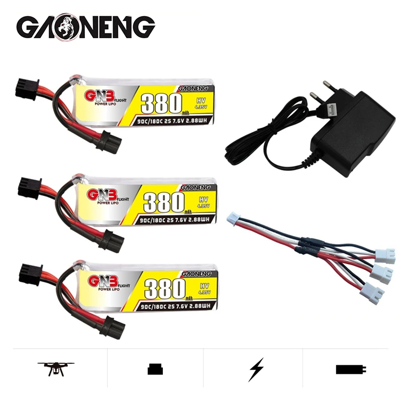

Gaoneng GNB 2S 380mah 7,6 V HV 90C/180C Lipo батарея + зарядное устройство для BETAFPV Beta75X 2S Beta65X 2S Whoop Drone с штепсельной вилкой XT30