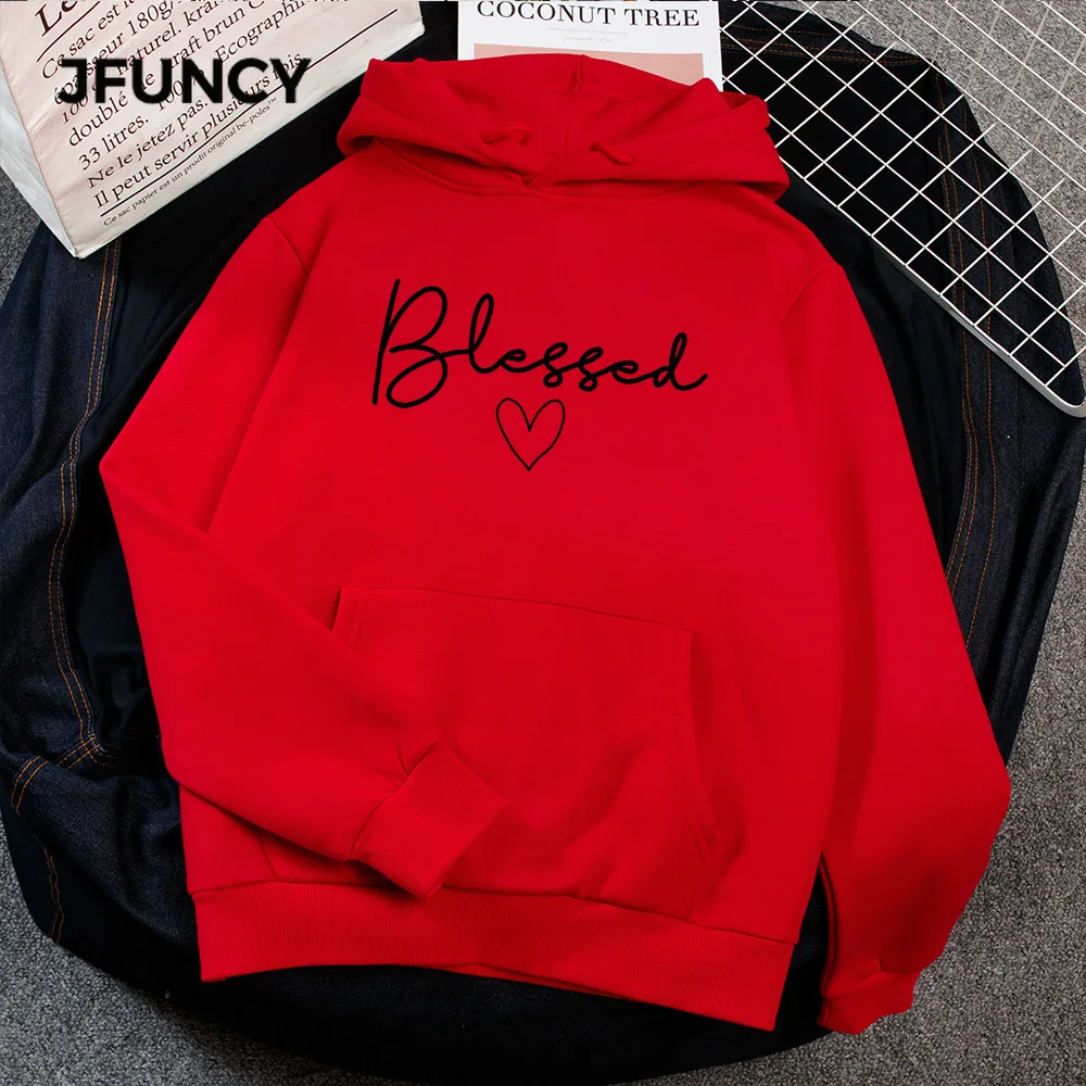 

JFUNCY Autumn Winter Women Thick Pullovers Casual Loose Coats Woman Long Sleeve Hooded Sweatshirt Printed Fleece Sportswear