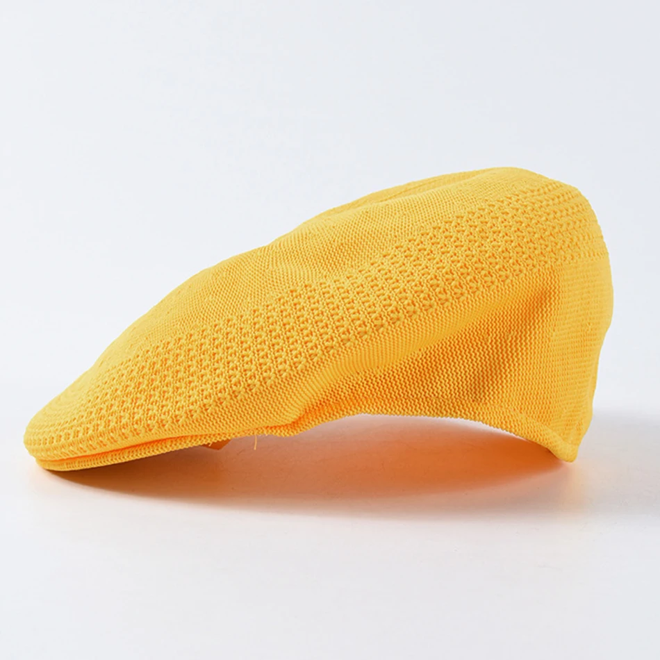 Yellow SHOWERSMILE берет, женская зеленая вязаная шапка художника, женская летняя плоская Кепка с вышивкой, брендовая Дизайнерская Женская цветная шапка художника - Цвет: Yellow