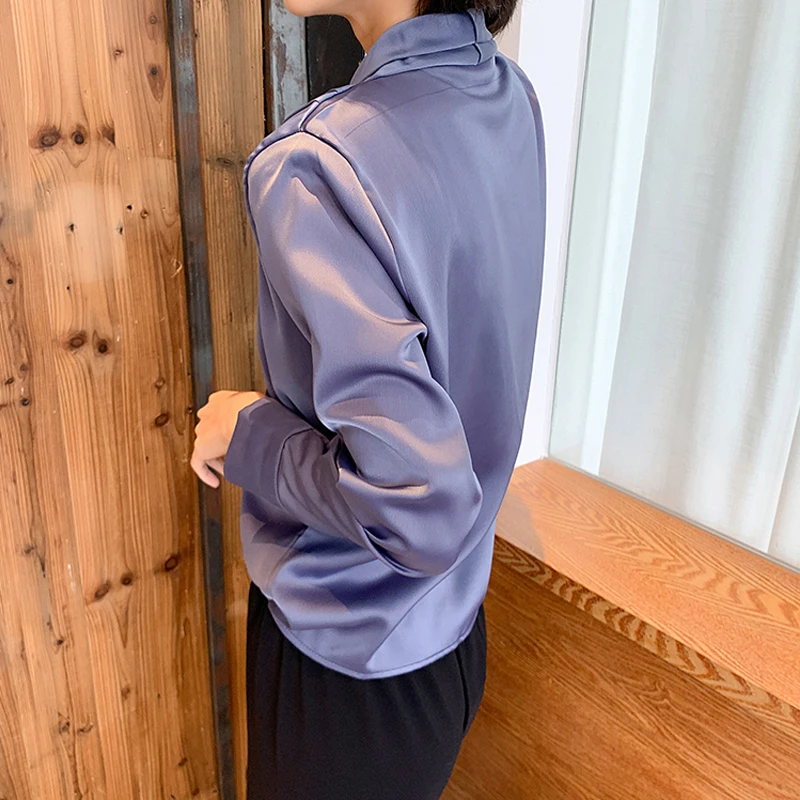 

Elegant Satin Women Blouse Sexy V Neck Office Ladies Blouses Shirts Casual Solid Long Sleeve 2021 Autumn Female Party Shirts