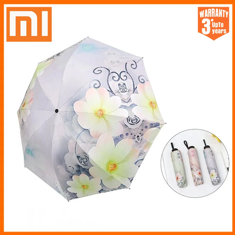 

Модные складные зонты Xiaomi с цветочным рисунком и защитой от УФ-лучей, ветрозащитные складные дождевые зонтики для женщин, зонтик от солнца, ...