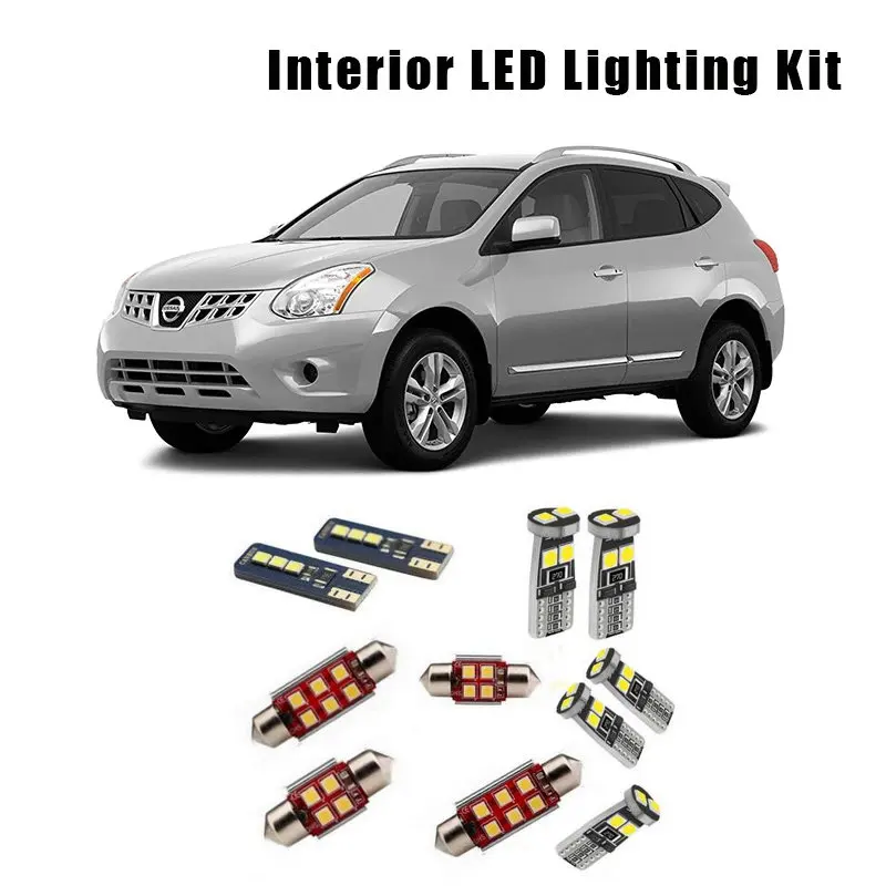 

For 2008-2011 2012 2013 Nissan Rogue 9 Bulbs White Car LED Light Interior Kit Map Dome Trunk Glove Box License Plate Lamp