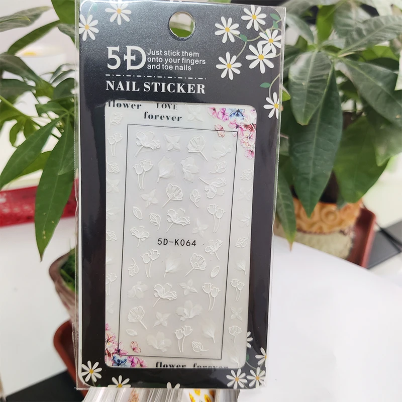 

5D Stickers for Nails White Lotus Flowers Line Love Nail Art Decorations Stereoscopic Sticker Accessories Anaglyph Effect Design