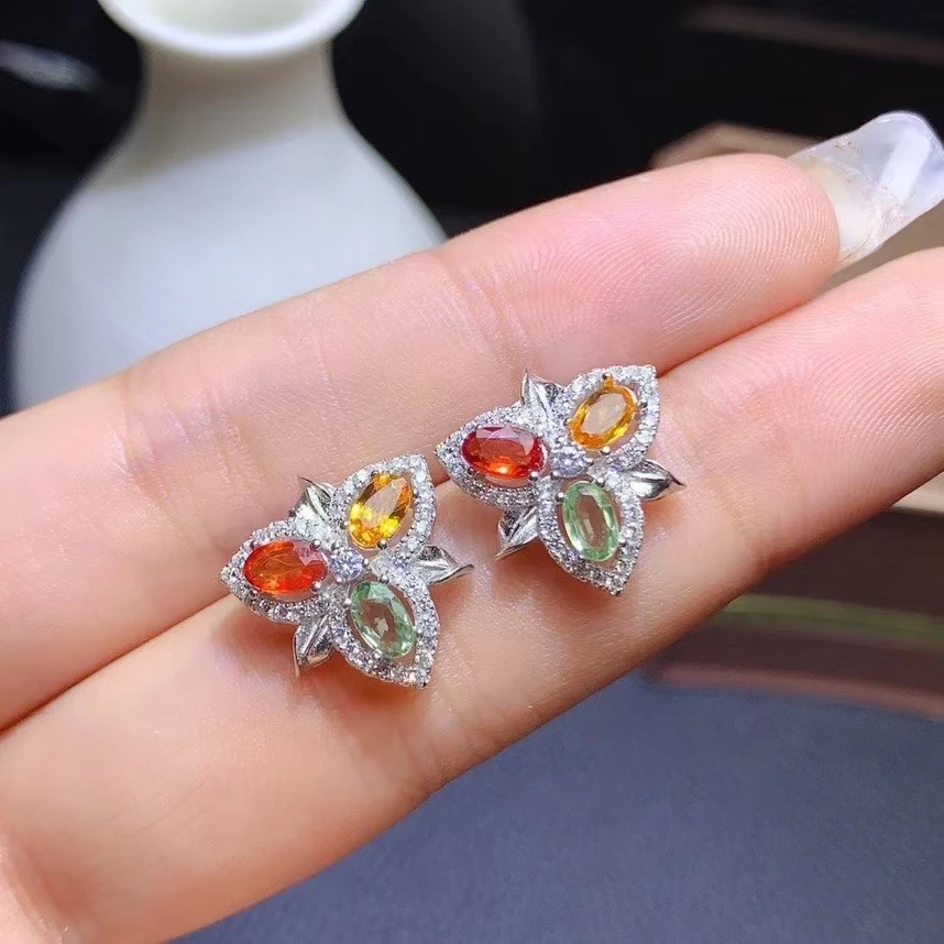 

Natural Multicolor sapphire Ring Natural gemstone ring S925 silver lovely Clover Talonpaw women girl gift party fine Jewelry