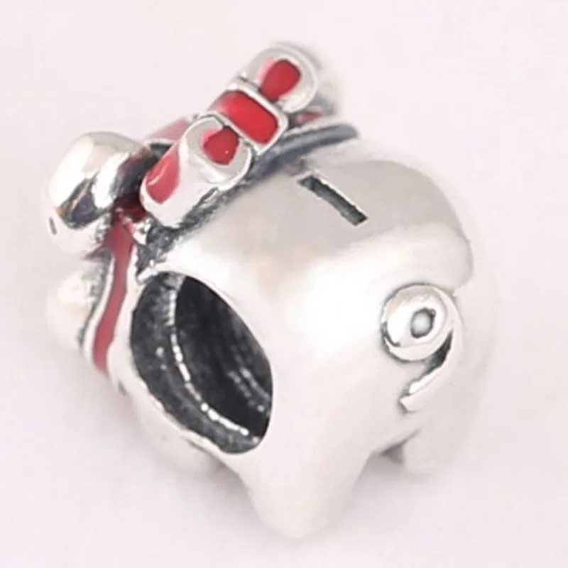 

100% 925 Sterling Silver Bead Enamel Chinese Zodiac Pig Red Bow Beads Fit Pandora Women Bracelet & Necklace Diy Jewelry