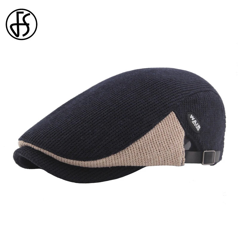 FS зимняя шапка вязаный берет утолщенная плюща газетчик плоская кепка для мужчин