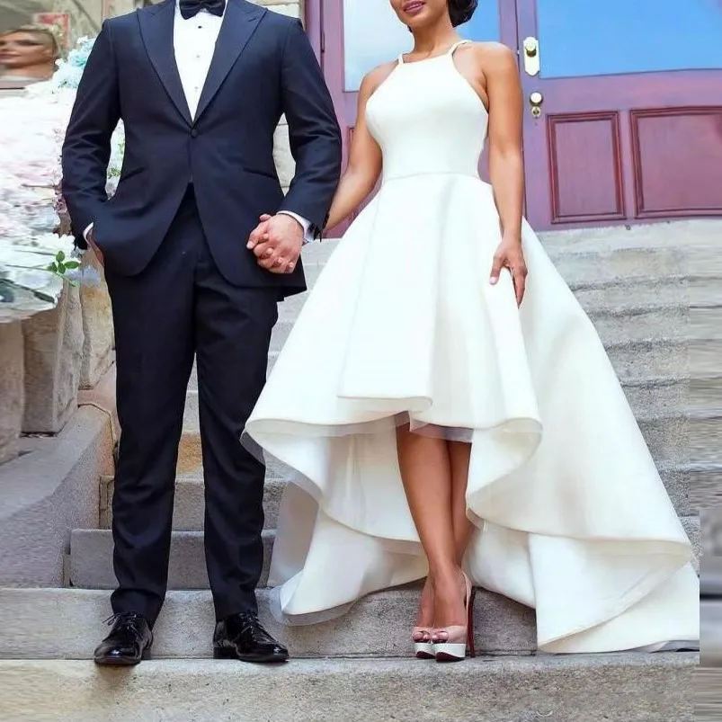 

Romantic 2019 Wedding Dress Long Floor Length Sleeveless Vestido De Noiva Hi Low Wedding Dresses casamento Custom Made bridal