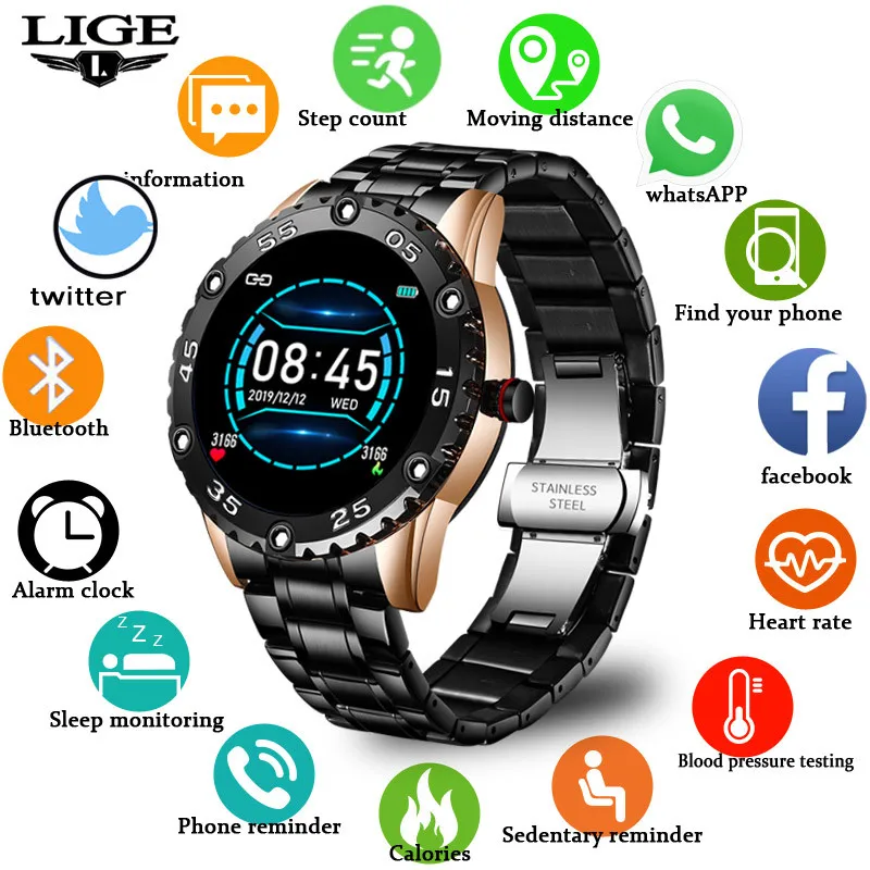 lige smart watch men ip68 waterproof sport watch call reminder alarm reminder heart rate smartwatch for huawei xiaomi ios phone free global shipping