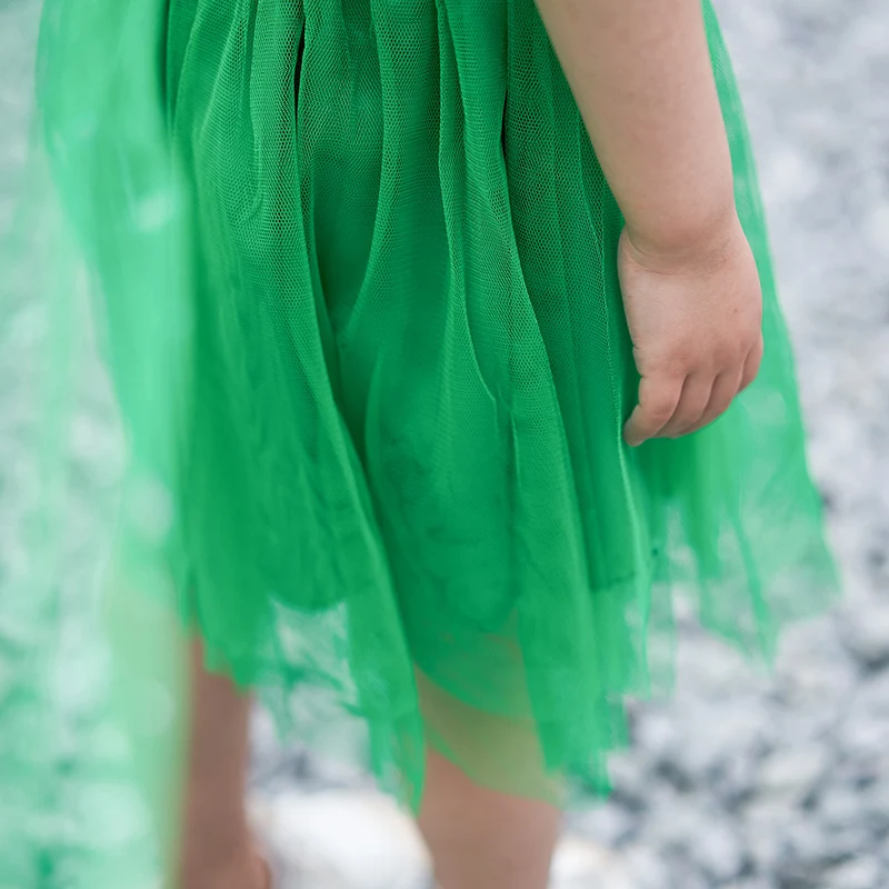 Детский костюм принцессы зеленое кружевное платье с накидкой из тюля для девочек