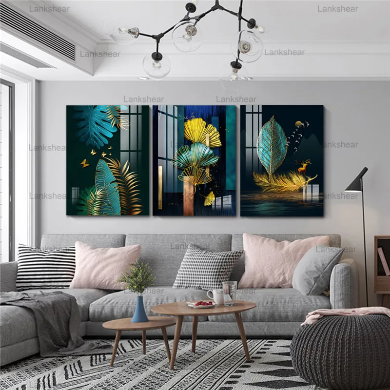 

Cheap Canvas Art Painting Chinese Style Green and Gold Waterproof Wall Art Prints Home Decor Canvas Posters Prints