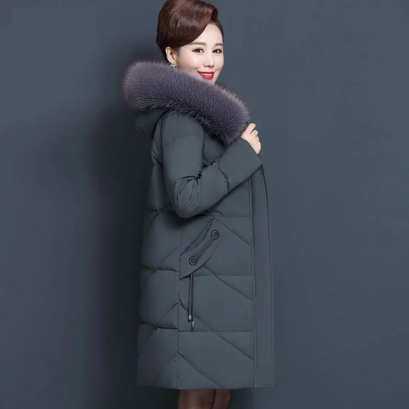 

Plus Size 6XL 7XL Middle-aged Mothers Winter Cotton Padded Jacket Loose Thick Warm Long Coat Female Hooded Parka Snow Outerwear