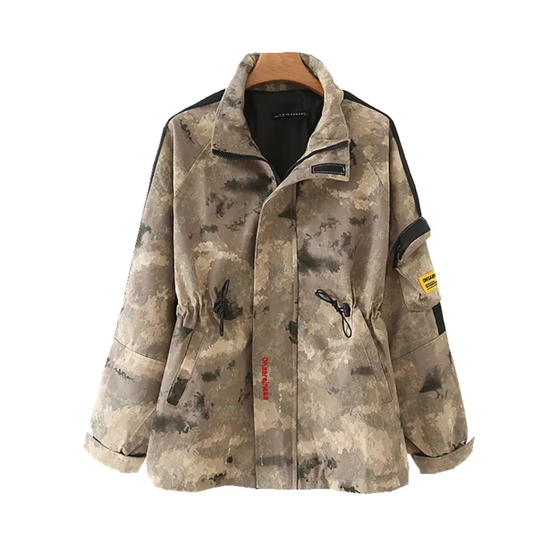 Женская военная камуфляжная куртка ветровка негабаритное пальто длинный рукав с