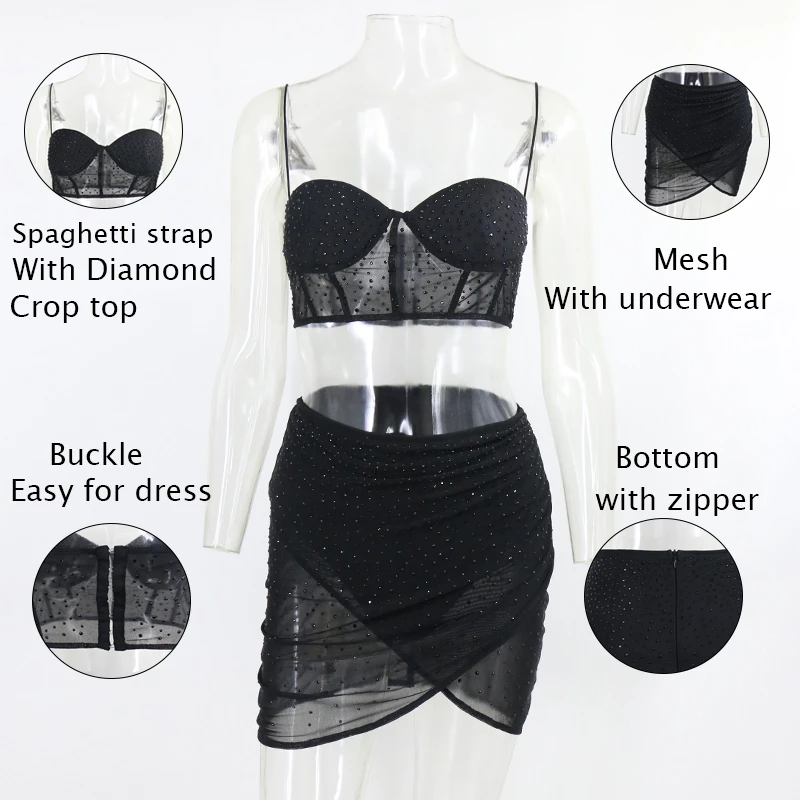 Женский комплект из двух предметов NATTEMAID черный блестящий сетчатый топ и юбка