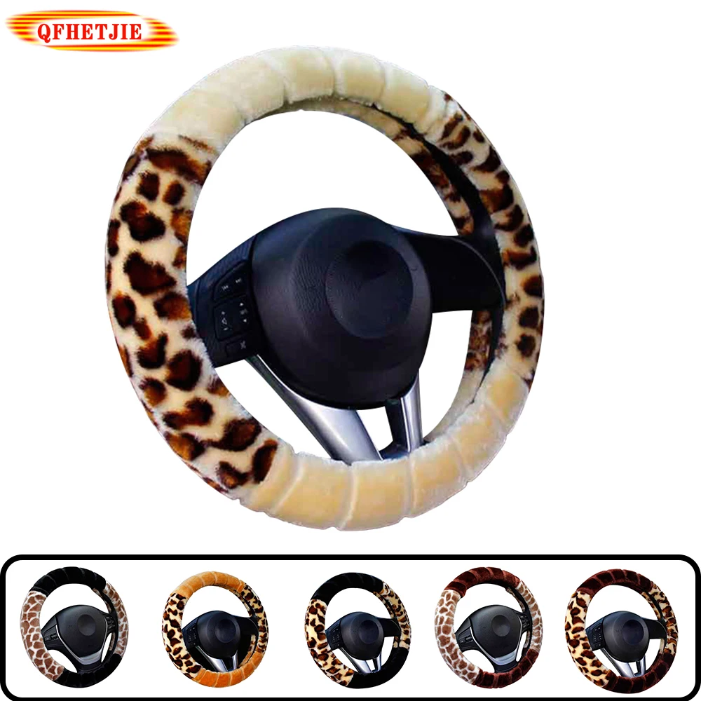 

Car Steering Wheel Cover Leopard Ring Plush Winter Plush Warm and Antifreeze New Handlebar Gloves Car Interior Accessories