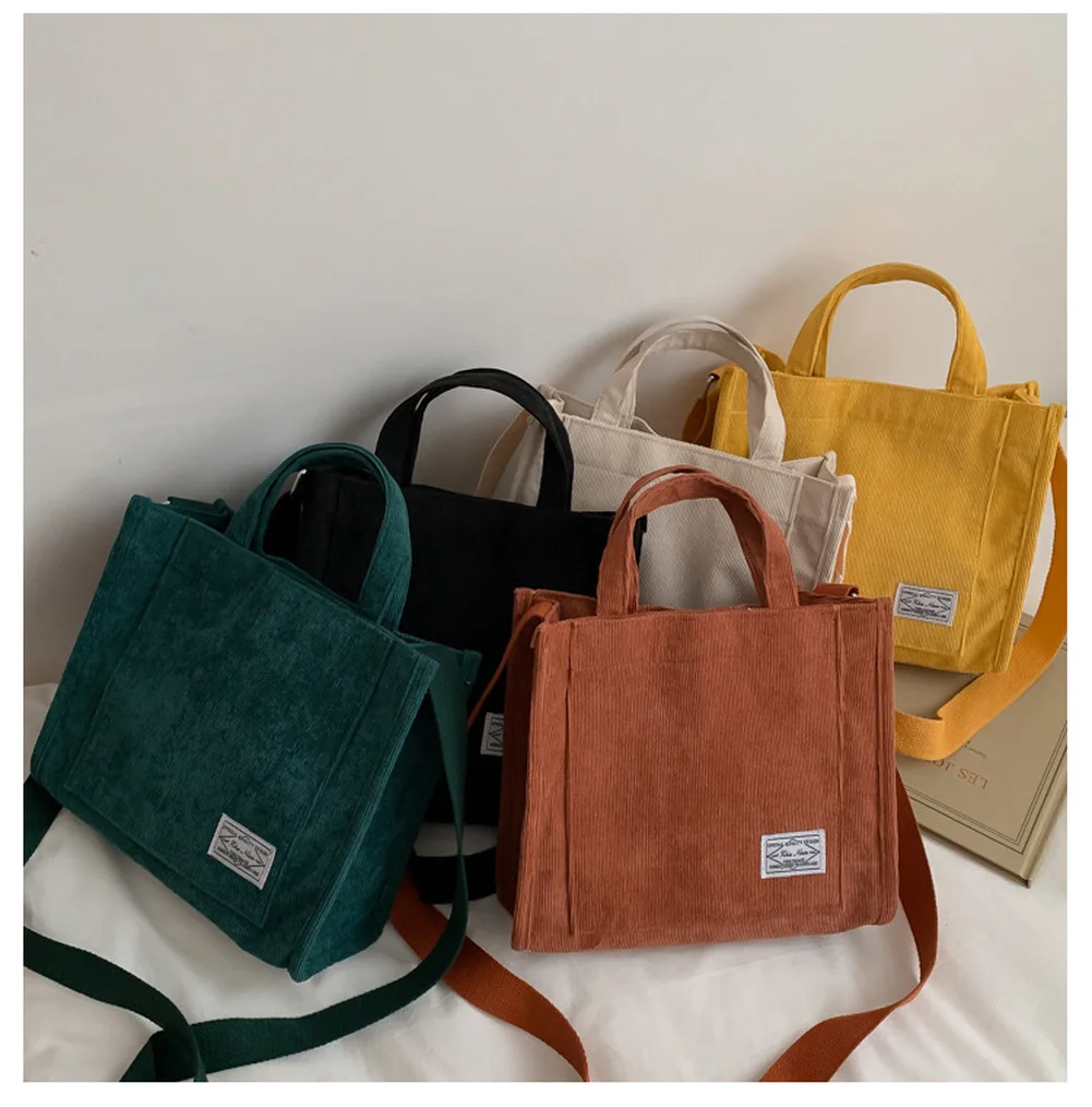 

Women Corduroy Zipper Shoulder Bag Small Cotton Canvas Handbag Casual Tote Female Eco Crossbody Bag Vintage Messenger Bags