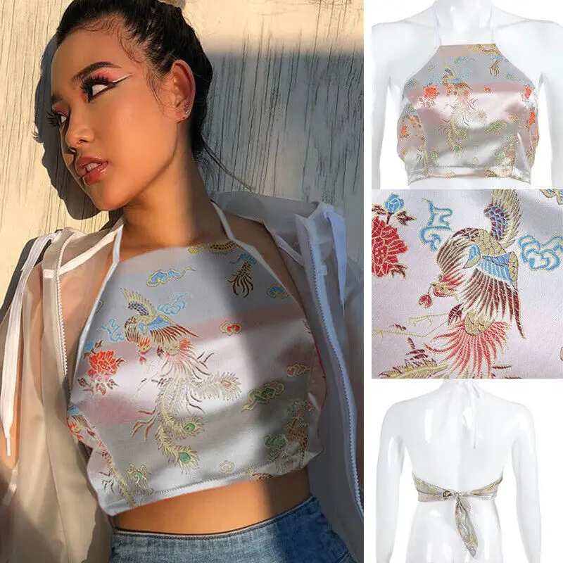 Женский топ сексуальный жилет с вышивкой дракона и феникса Модный повседневный