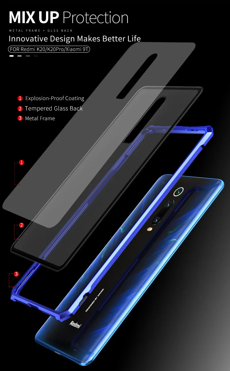 Металлический бампер для Xiaomi mi 9 t Pro, металлический корпус, прозрачная стеклянная задняя крышка для Xiao mi 9 t mi 9 t, роскошный противоударный