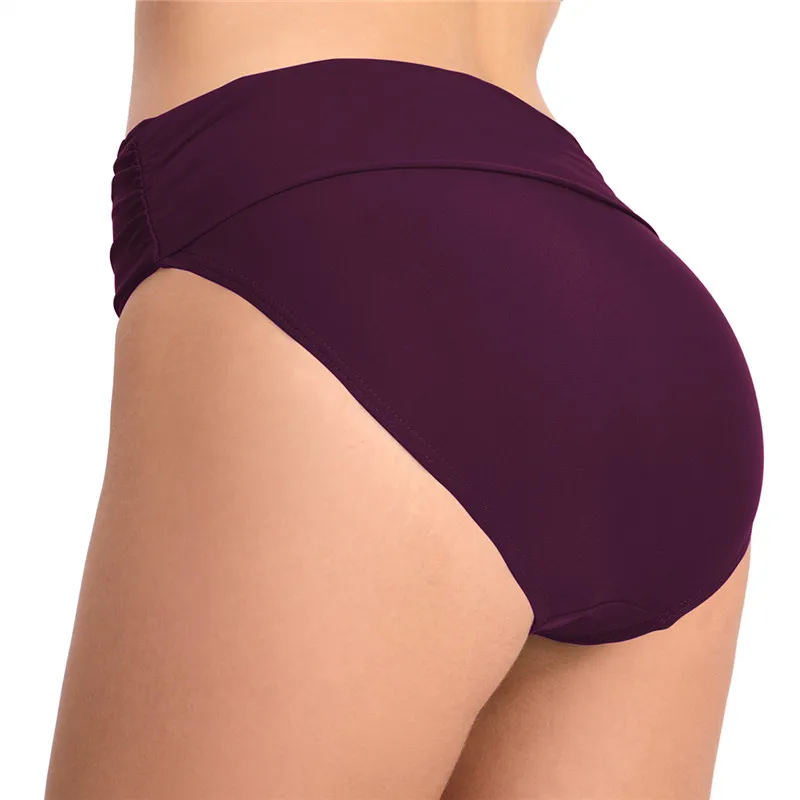 

2020 Sexy Women Swimwear Solid Bikini Bottom High Waist Ruched Briefs Swimsuit Female Underwear Swimming Plus Size Beach Wear