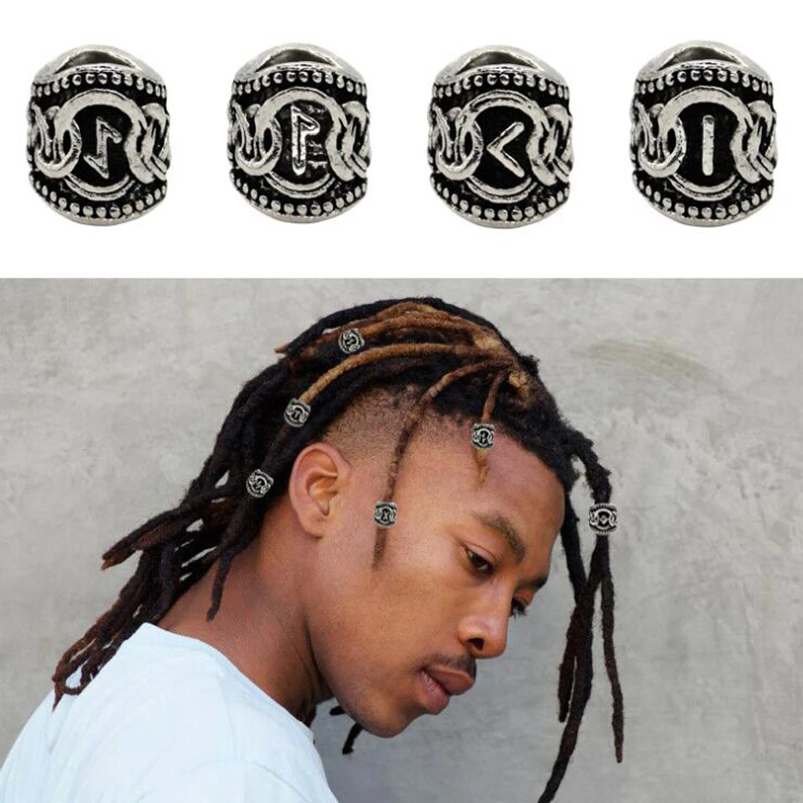 

24pcs Design Viking Runes Set Beard Beads Vintage Odin Futhark Runes Hair Bead Beard Ring Viking Jewelry Norse Dreadlocks