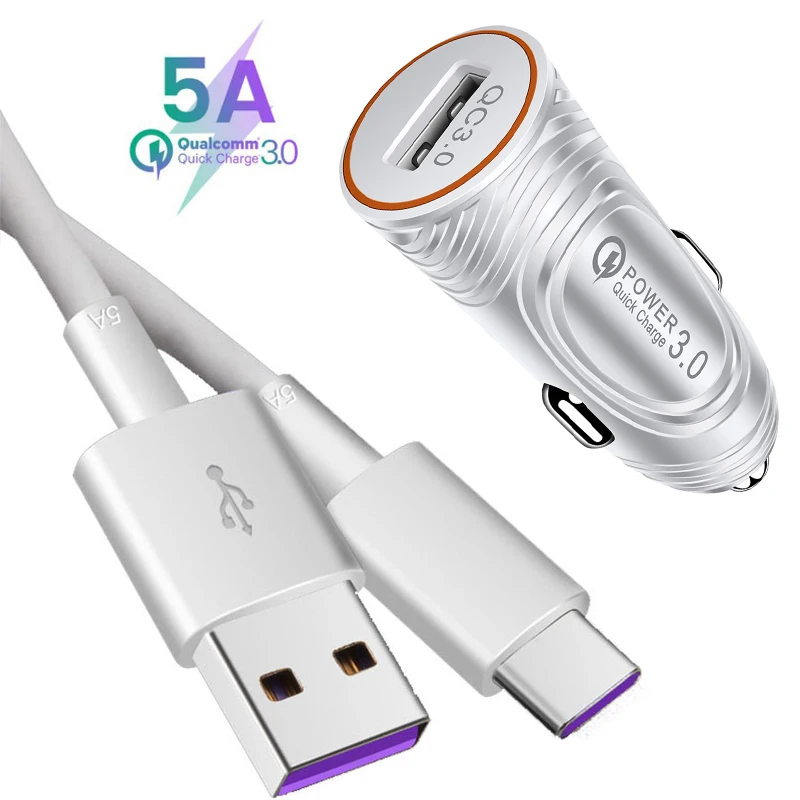 Зарядное устройство USB для Samsung S8 S9 A50 QC 3 0 автомобильный адаптер 5 А Type C кабель Huawei