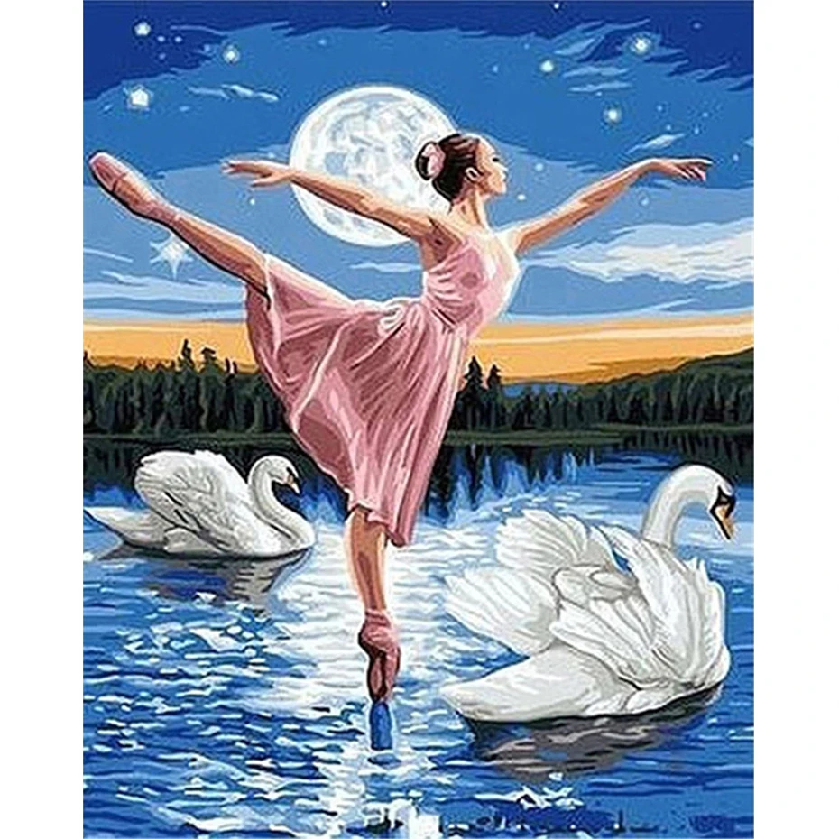

tapb DIY Paint By Numbers Swan Lake Dancers Handpainted On Canvas Oil Painting Color By Numbers For Home Art Decor