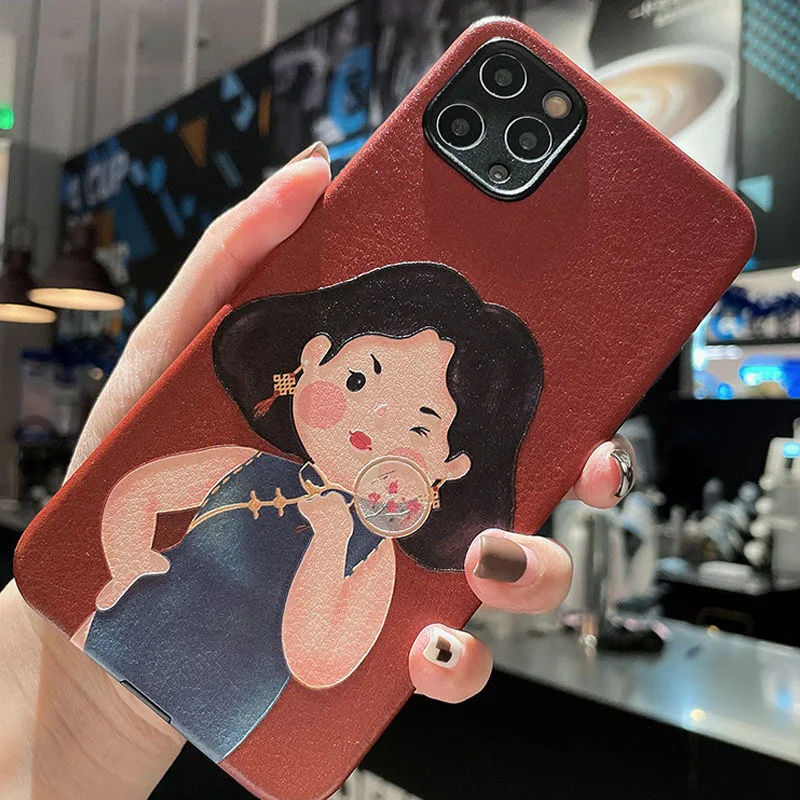 

Chinese Style Cheongsam Girl Leather Phone Case For iPhone 12 11 7 8 Plus X XR XS Max Soft Luxury Cover For HUAWEI P30 P40 case