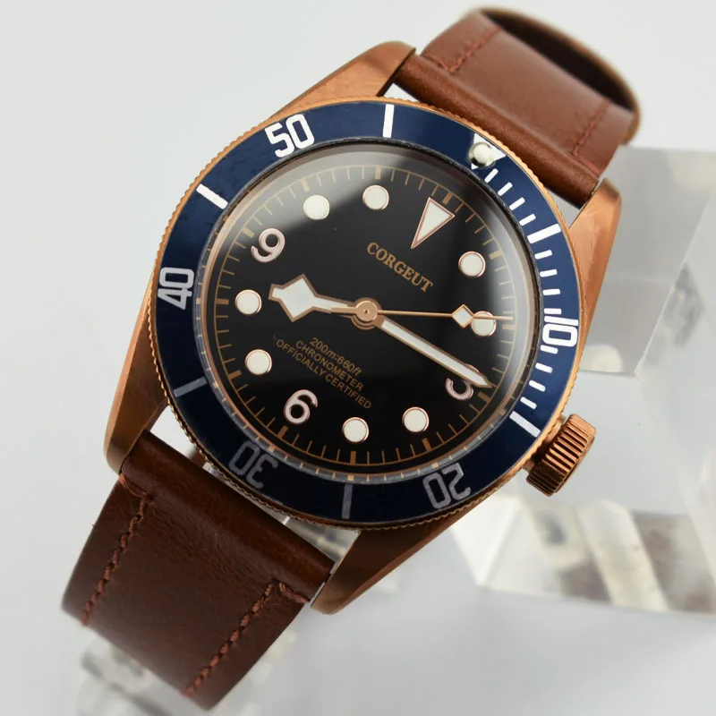 41 мм CORGUET черный циферблат кофе крышка из сапфирового Стекла Автоматический