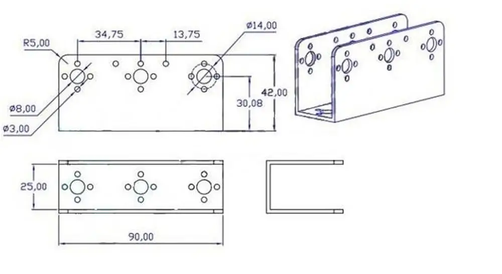 Металлический крепежный кронштейн для сервопривода DIY 90*25*42 мм u-образная балка