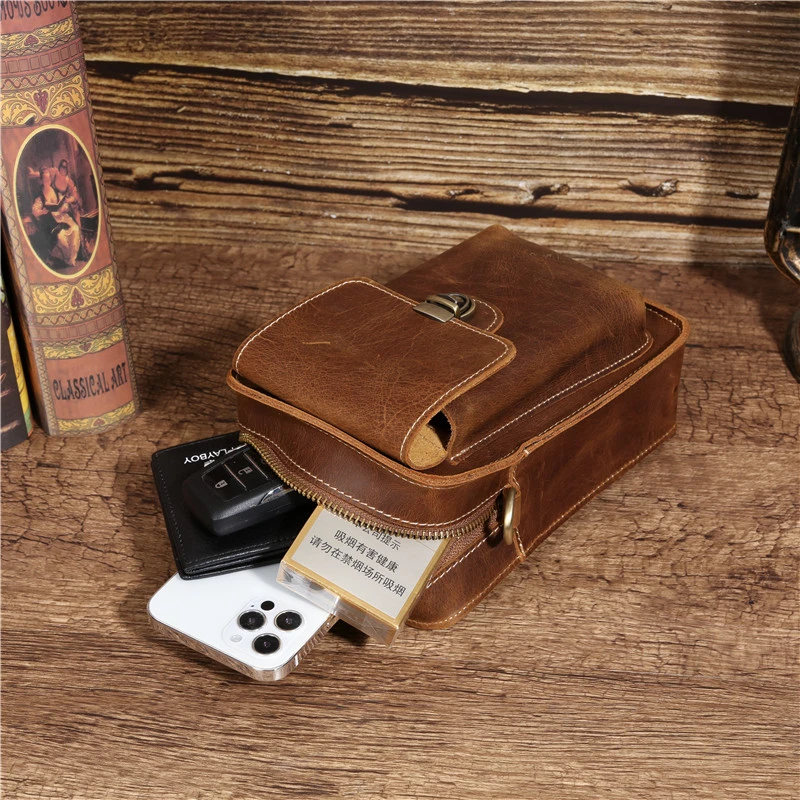 Fanny Waist Bag Men Genuine Leather Shouler Bag for Men Mini Multi Phone Box Wallet and Purse Outdoor Coin Card Pouch