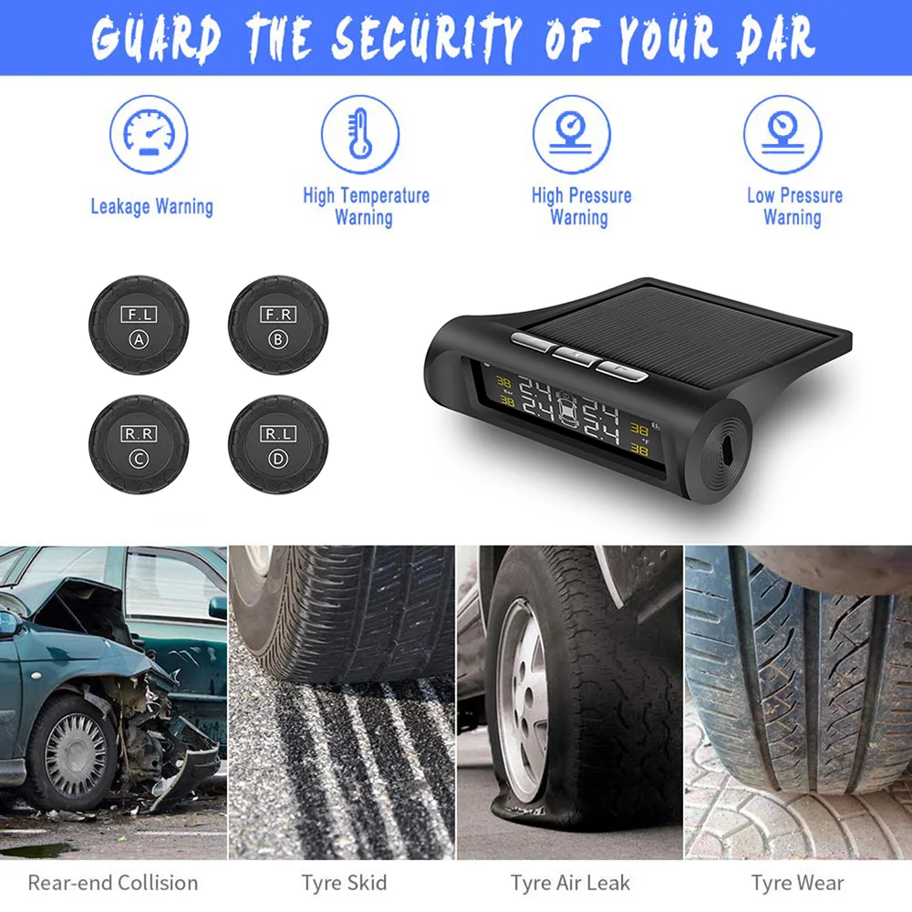 Цифровой ЖК-дисплей автомобильная система контроля давления в шинах солнечная