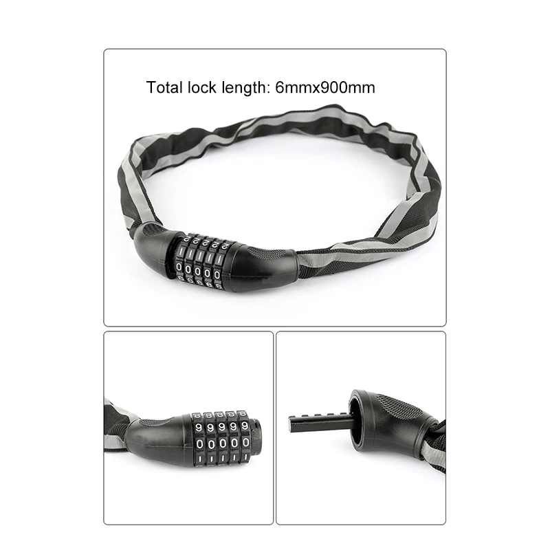 

Theft Bicycle Lock High-strength thickened Theft alloy steel chain bike lock reflective Code lock bike accessories Chain Lock