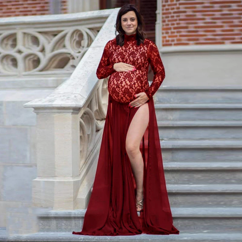 Платье макси для беременных Платья фотосъемки женщин с длинным рукавом черные