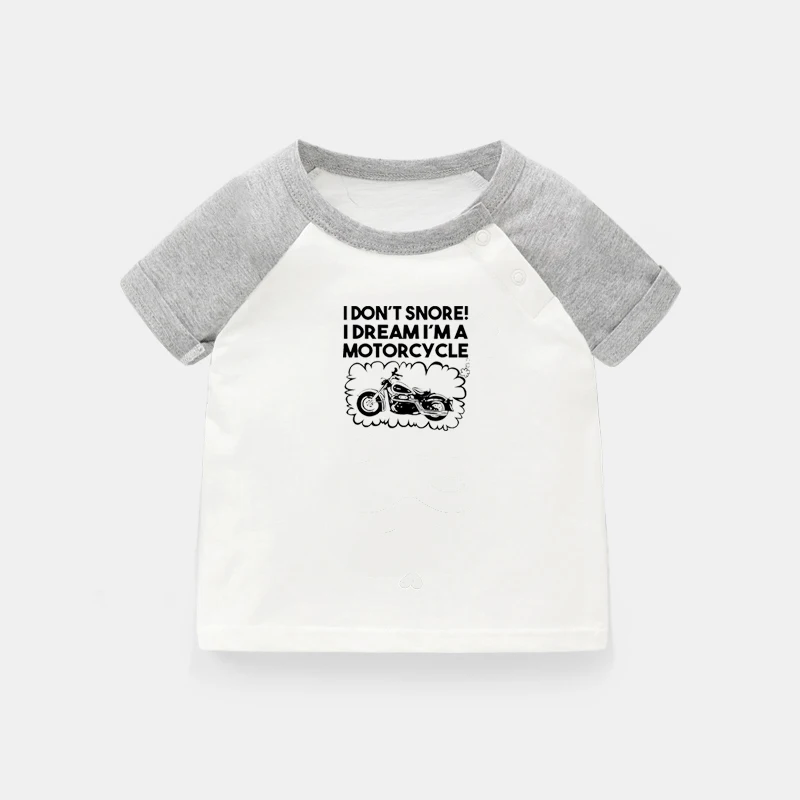 

I Don't Snore I Dream I'm A Motorcycle Design Newborn Baby T-shirts Toddler Graphic Raglan Color Short Sleeve Tee Tops
