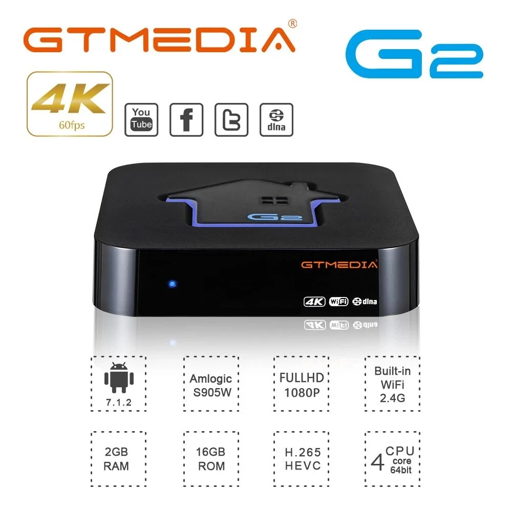 S905W 2GB RAM +16GB ROM GTMEDIA G2 4K Android 7.1.2 Tv Box Support watch netflix in HD Xtream IPTV | Электроника
