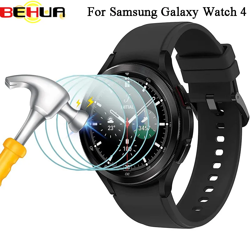 

BEHUA 4Pcs Tempered Glass Film For Samsung Galaxy Watch 4 40mm 44mm Watch4 Classic 42mm 46mm HD Clear Full Screen Protector Film