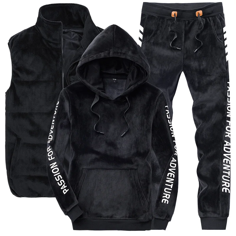 SS-2683ABC-Black Мужской костюм с толстовкой, спортивные брюки, мужские зимние жилеты, высокое качество, пальто из плотной ткани, модный спортивный костюм(толстовка+ штаны+ жилет - Цвет: SS-2683ABC-Black