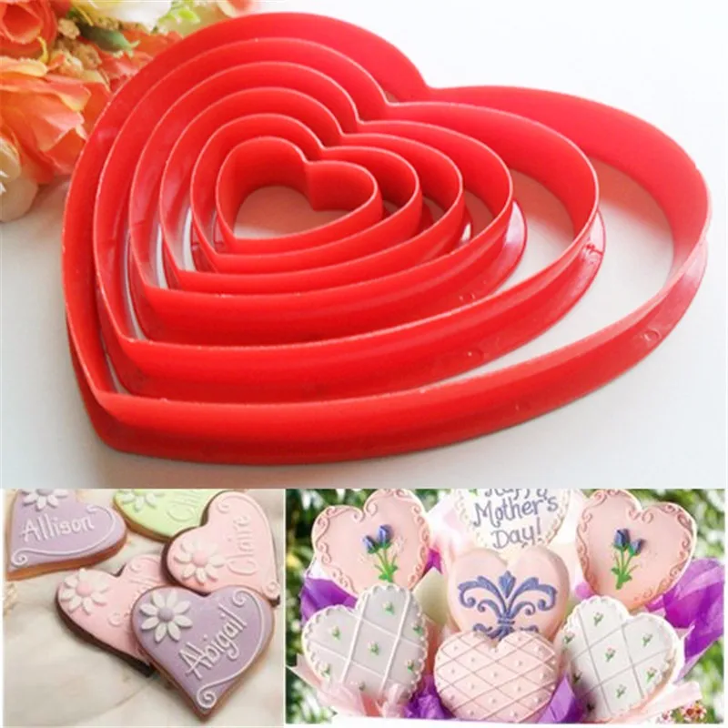 6pcs 6 шт./компл. в форме сердца Пластиковая форма для выпечки печенья штамп fondant(сахарная) кондитерский шприц для украшения изделий Кондитерские инструменты для украшения торта - Цвет: 6pcs
