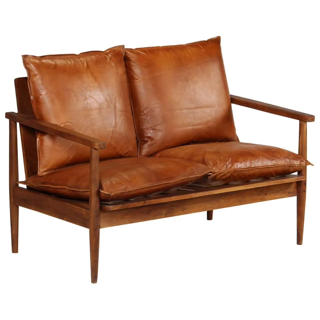 VidaXL sofa de 2 plazas cuero autentico con madera acacia marrón |