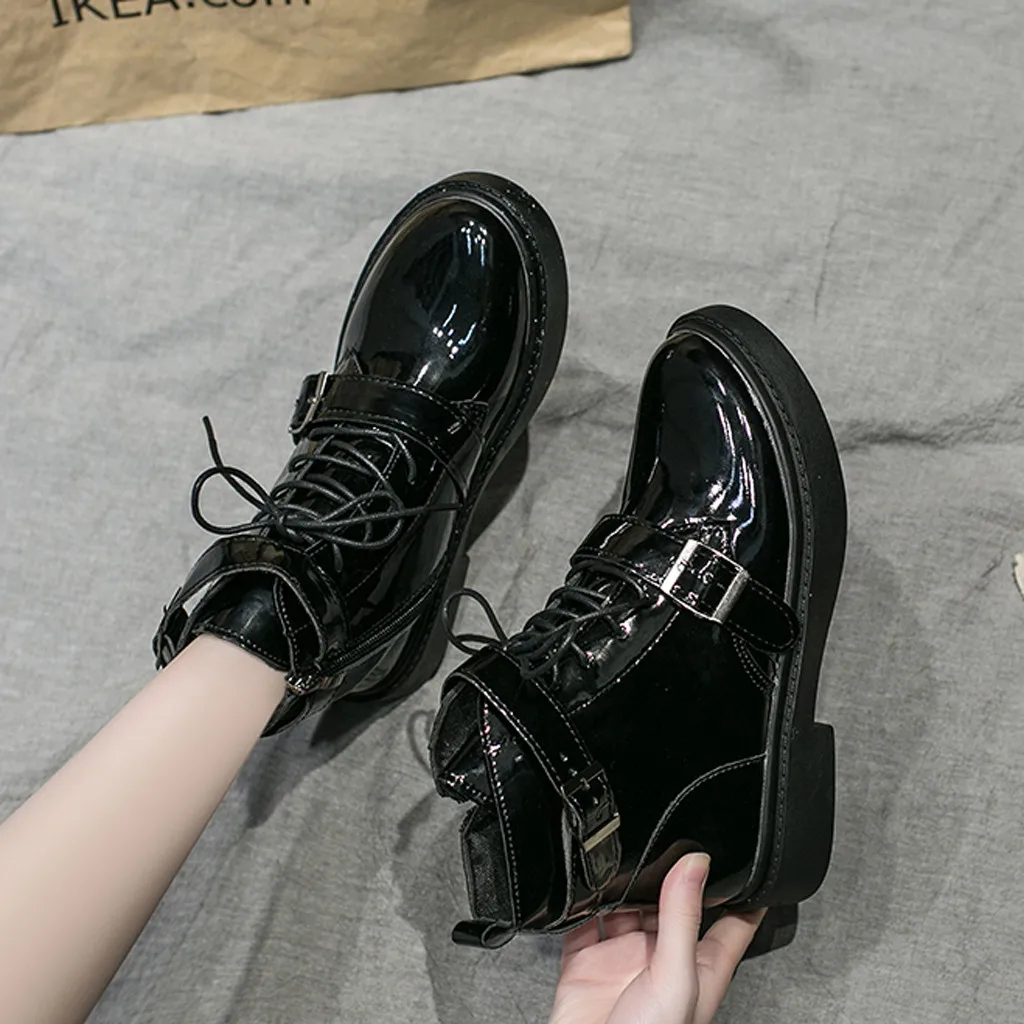 Ботинки в байкерском стиле женские осенние ботинки винтажном из