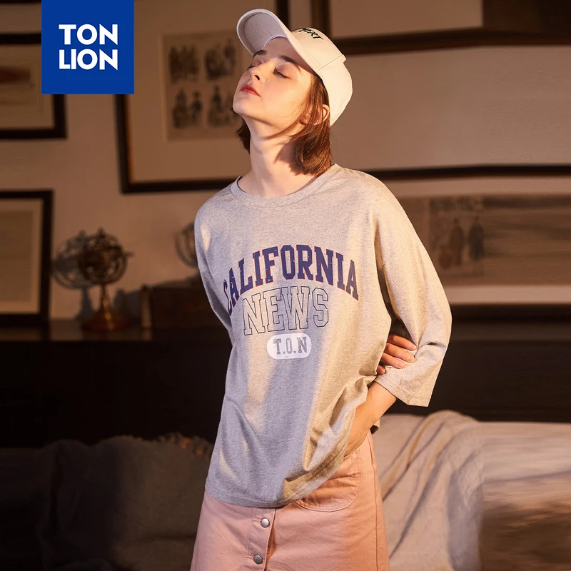 Женская футболка с принтом TONLION повседневная хлопковая Футболка рукавами три