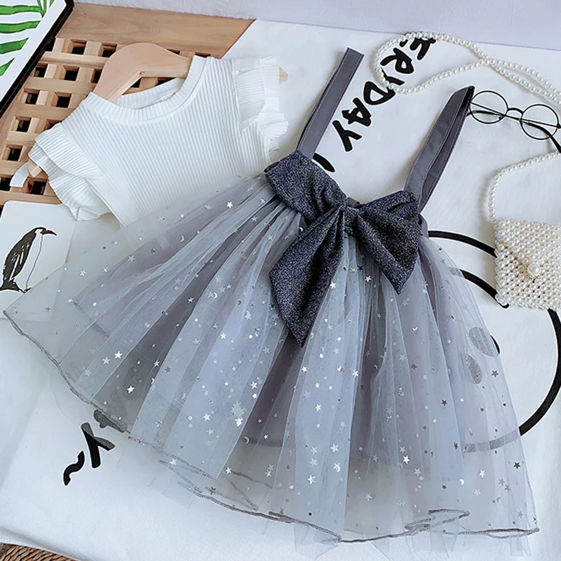 Летние комплекты одежды для девочек топ принцессы с рукавами крылышками +