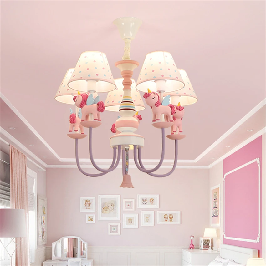 

Nordic Children's Room Pink Pony Chandelier Boy Girl Baby Room Study Bedroom Lamp Cloakroom Clothing Store Home Decor Lighting