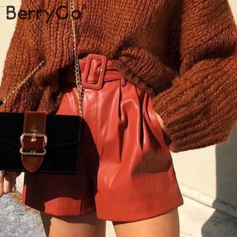 Женские шорты с высокой талией BerryGo вечерние шикарные из искусственной кожи