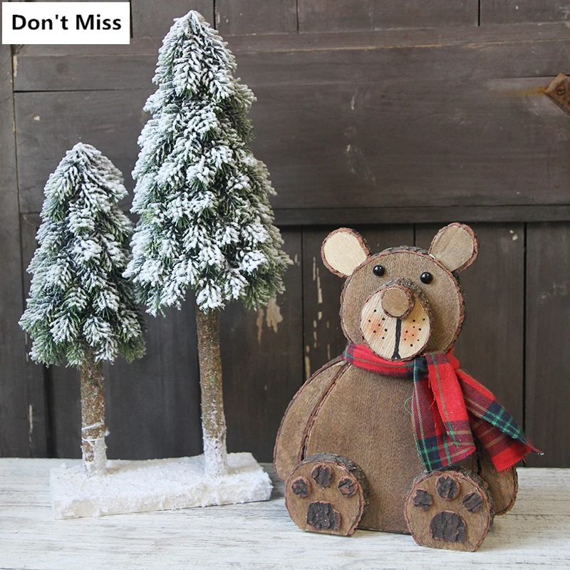

Christmas Party Gifts Merry Christmas Figurine Decoration Xmas Tree Ornaments Bear Doll wood Ornaments