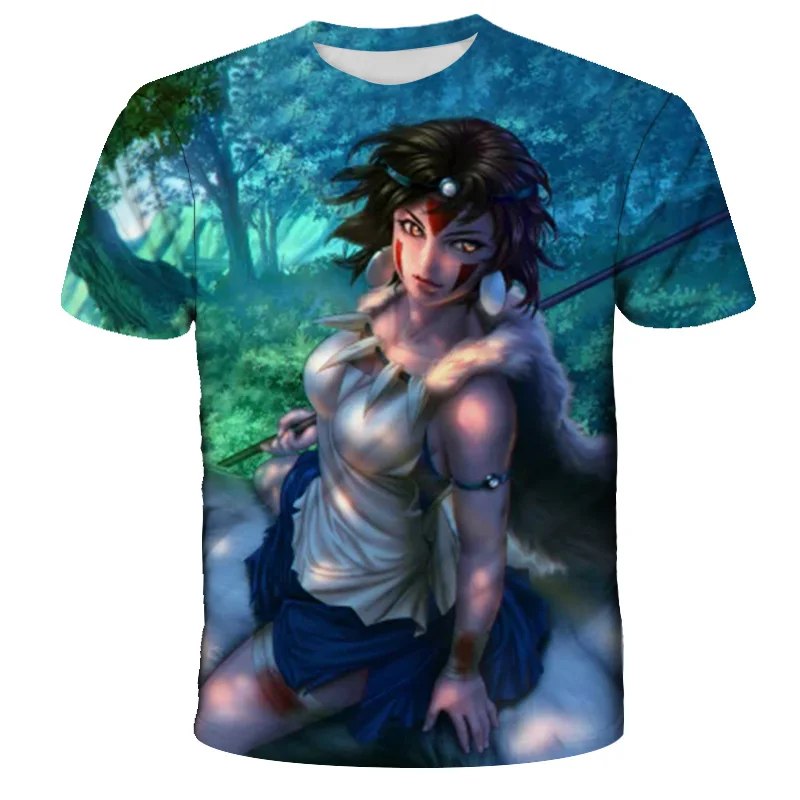 

2021 Summer Princess Mononoke 3D Print Cartoon Movie T-Shirt Animal Wolf Cute Reindeer Shirt Casual Anime Princess Kids Clothes